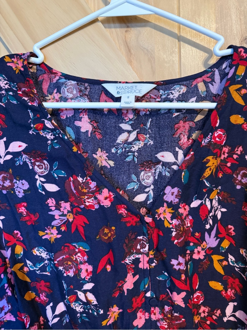 Market & Spruce Navy Multicolor Floral Smocked-Waist Blouse - Picture 4 of 10